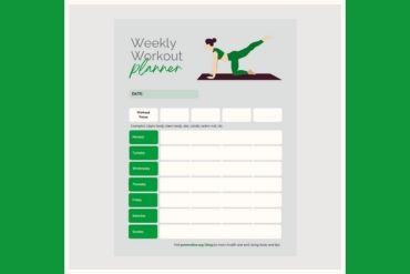 Image of weekly planner template, featuring workout focus and daily tracking.