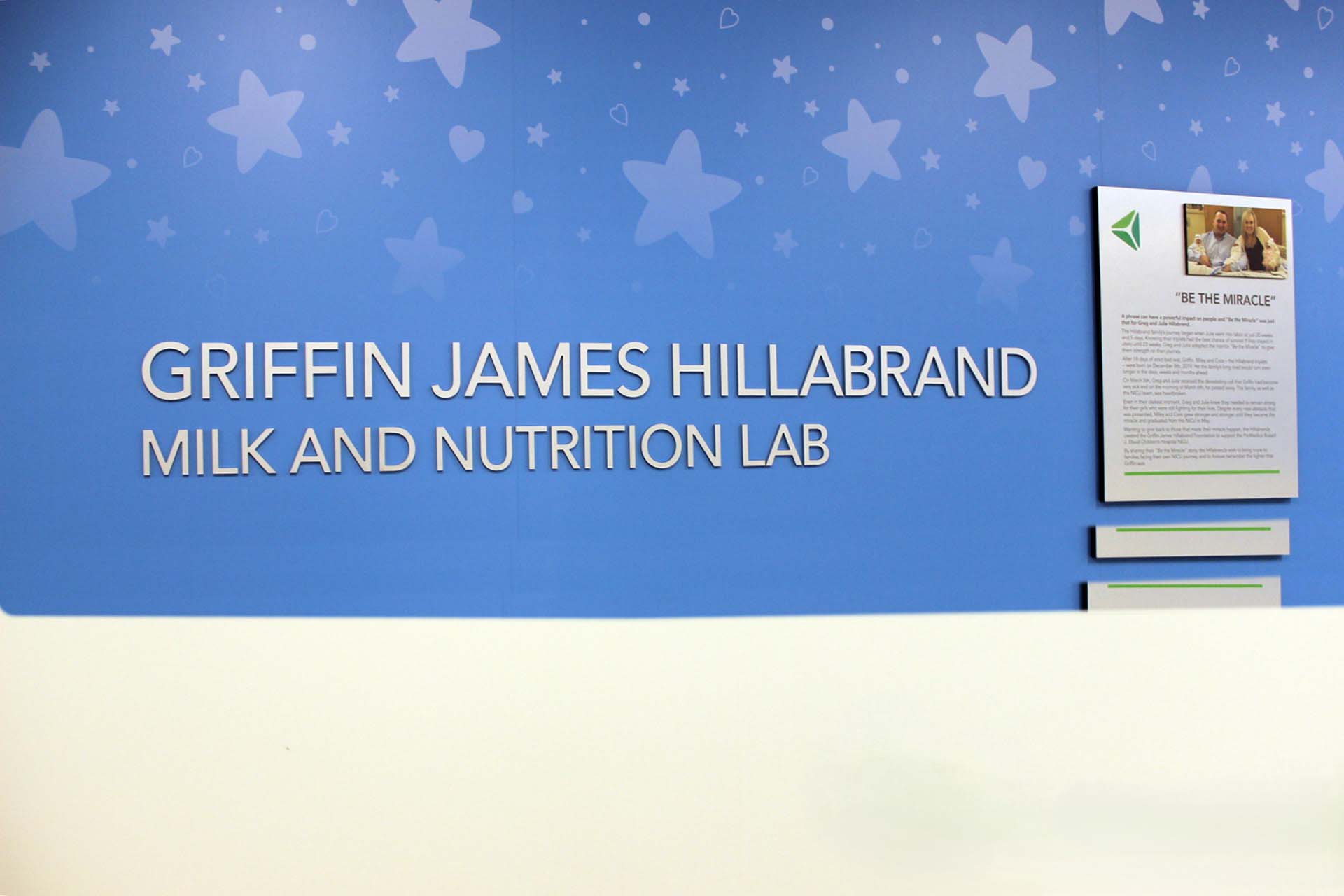 entrance to the Griffin James Hillabrand Milk and Nutrition Lab at ProMedica Toledo Ebeid Childrens Hospital
