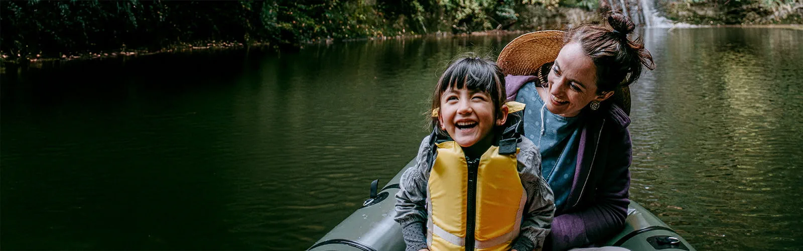 kayaking woman and child