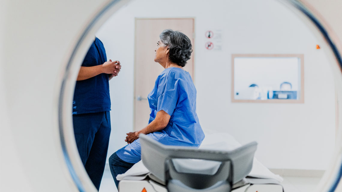 a patient and her CT technician