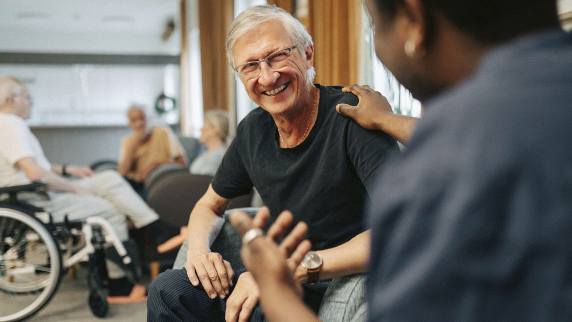 a man waits for his appointment for physical therapy after a stroke
